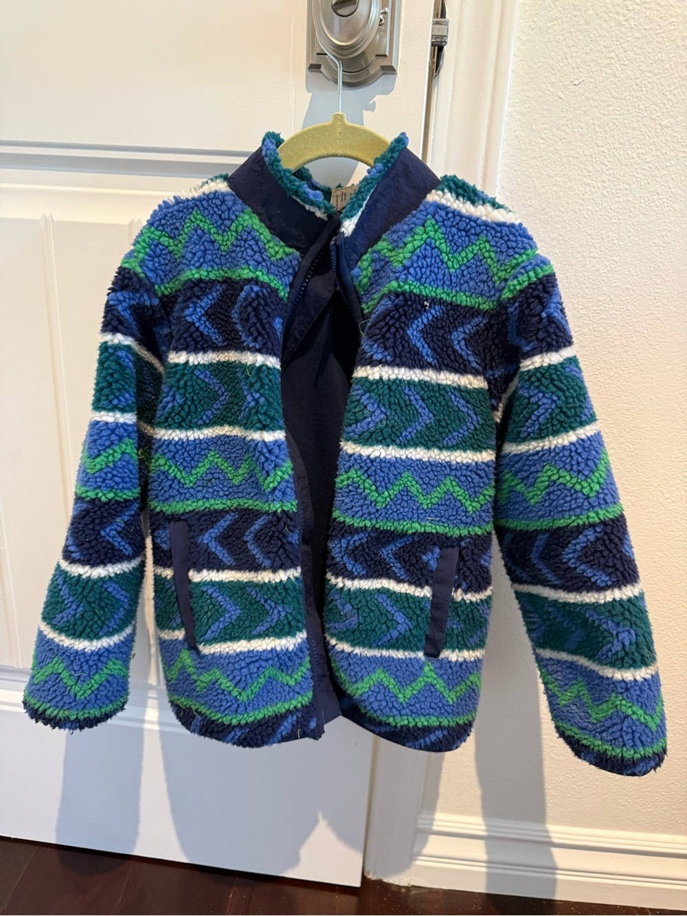 Hanna Andersson boys Blue & Green Patterned fleece Jacket size 5